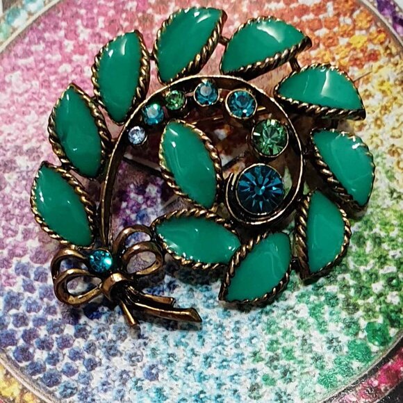 Gold Flower Enamel Crystal Turquoise Brooch Pin Fashion Women Jewelry Accessory - Picture 3 of 5